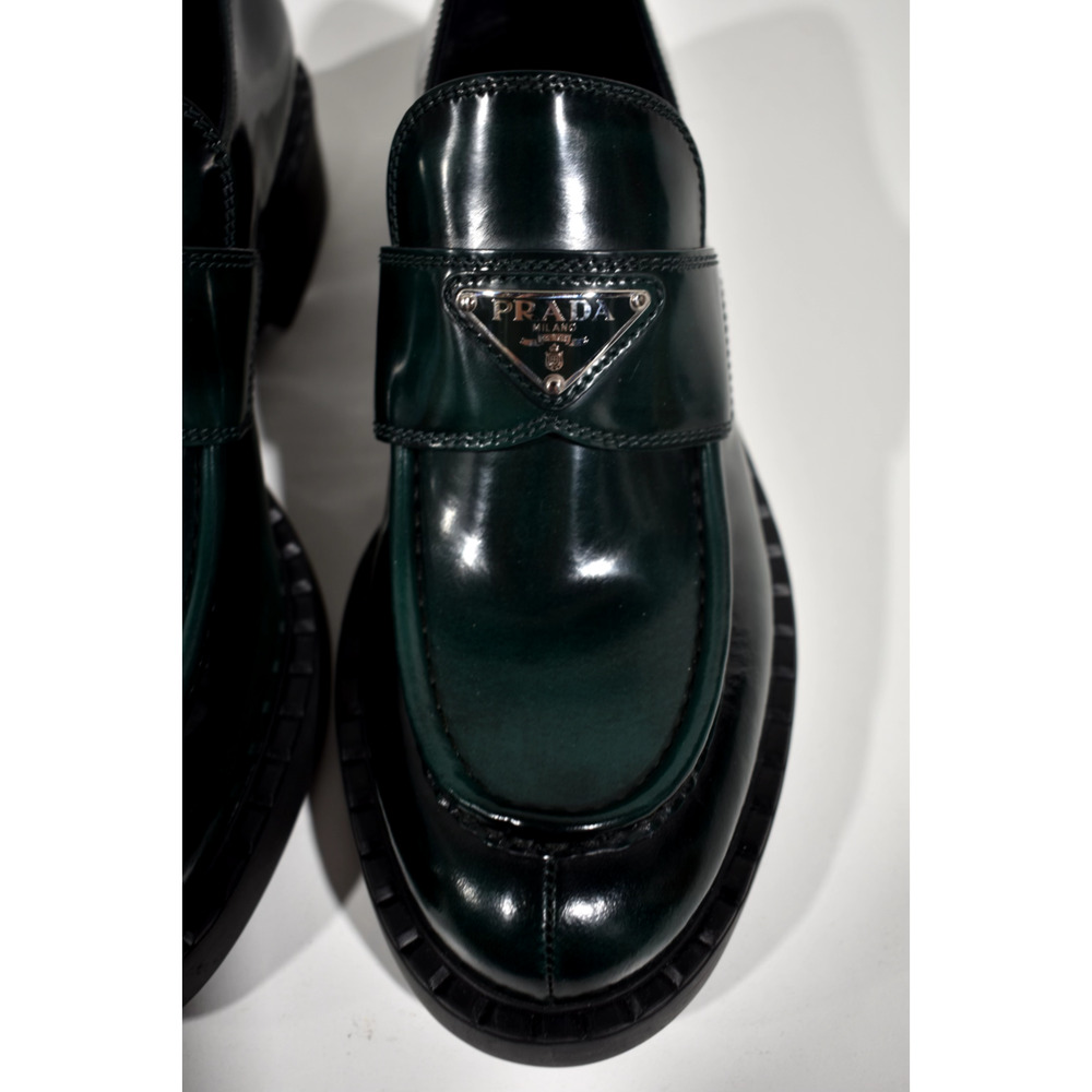 Prada Spazzolato Fume Logo Bosco Green Platform Loafer Creeper Slip On Flat 40.5 - Picture 7 of 12